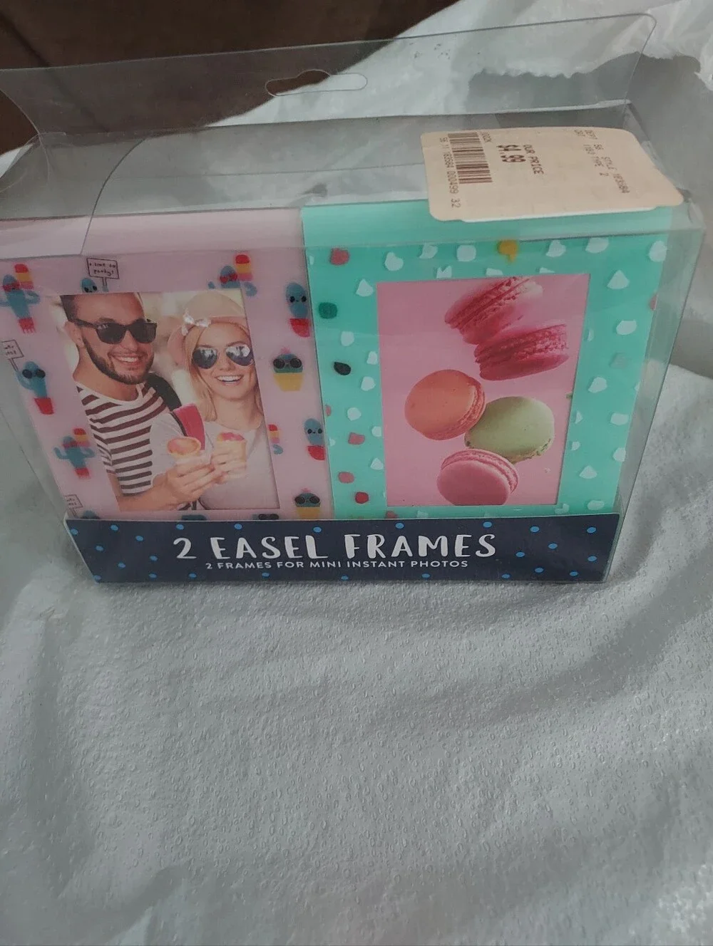 Set of 2 Mini Easel Photo Frames - Pink & Mint Polka Dot